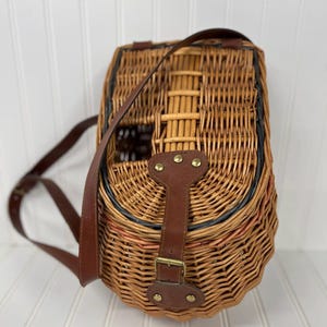 Panier De Pêche Créel Ancien - Osier Et Cuir - Pêche à La Mouche - Vintage US