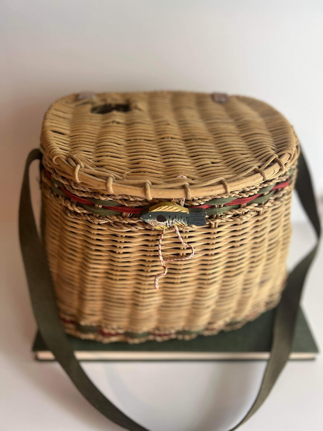 Vintage Wicker Fishing Creel Basket With Canvas Strap Etsy
