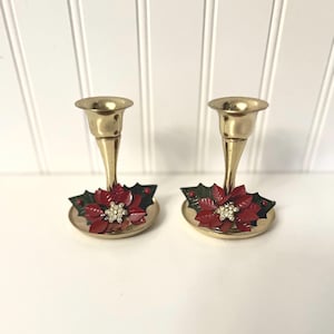 Vintage George Good Brass Poinsettia Candle Holders / Pair of Poinsettia Candlesticks / Christmas Poinsettia Decor / Vintage Brass / Holiday