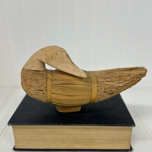 Vintage Handmade Reed and Wood Duck | Straw Swan Folk Art | Cottagecore Country Decor | Rustic Handmade Duck Figurine | Unique Folk Art