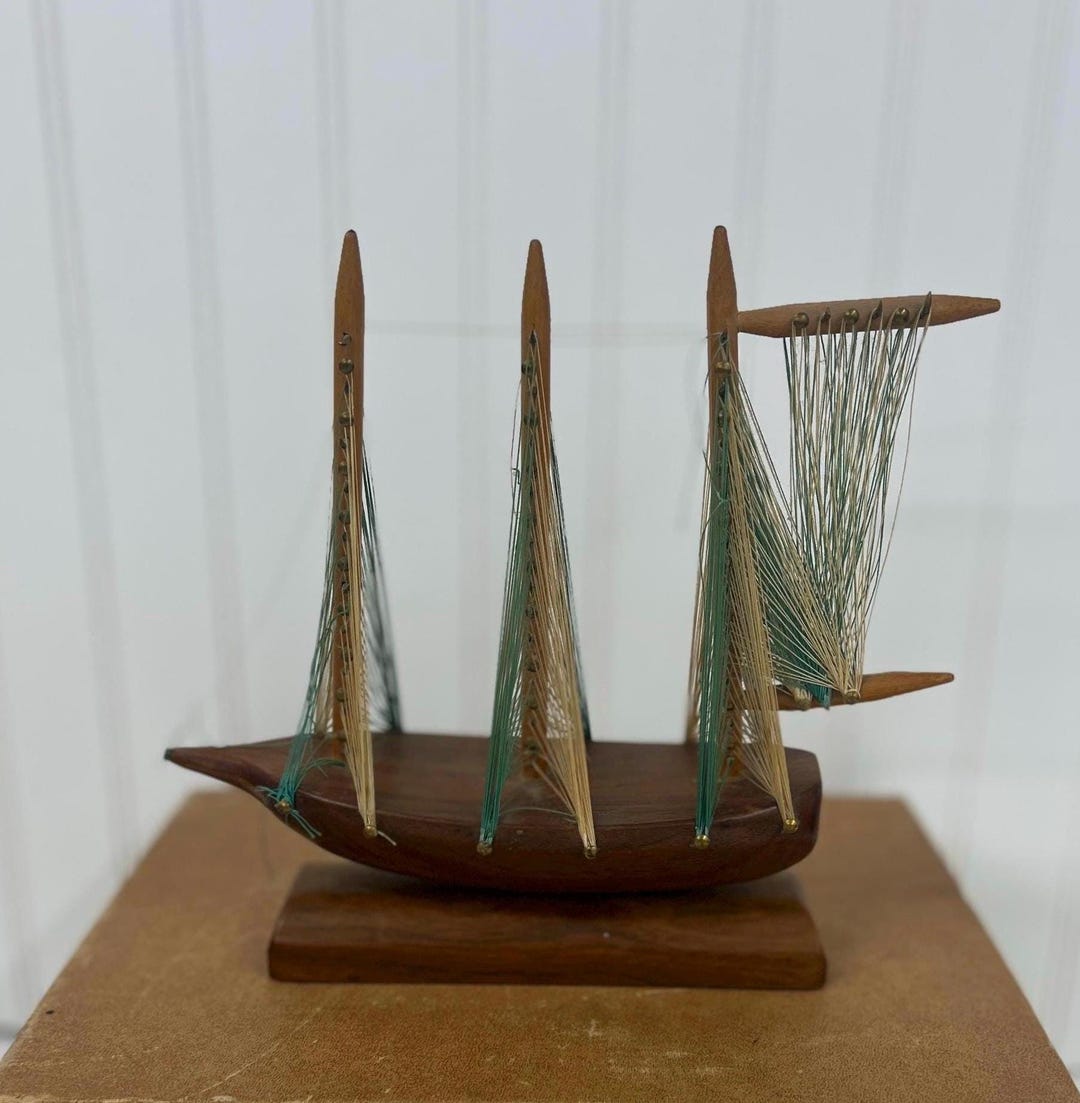 Vintage Wooden Sailboat String Art Model | Handmade Mid Century ...