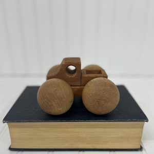Vintage Handmade Wooden Monster Truck Toy – Doodle Town Toy Factory – Rustic Nursery Decor or Collectible – 3”H x 5”L x 5”W - Wood Car Toy