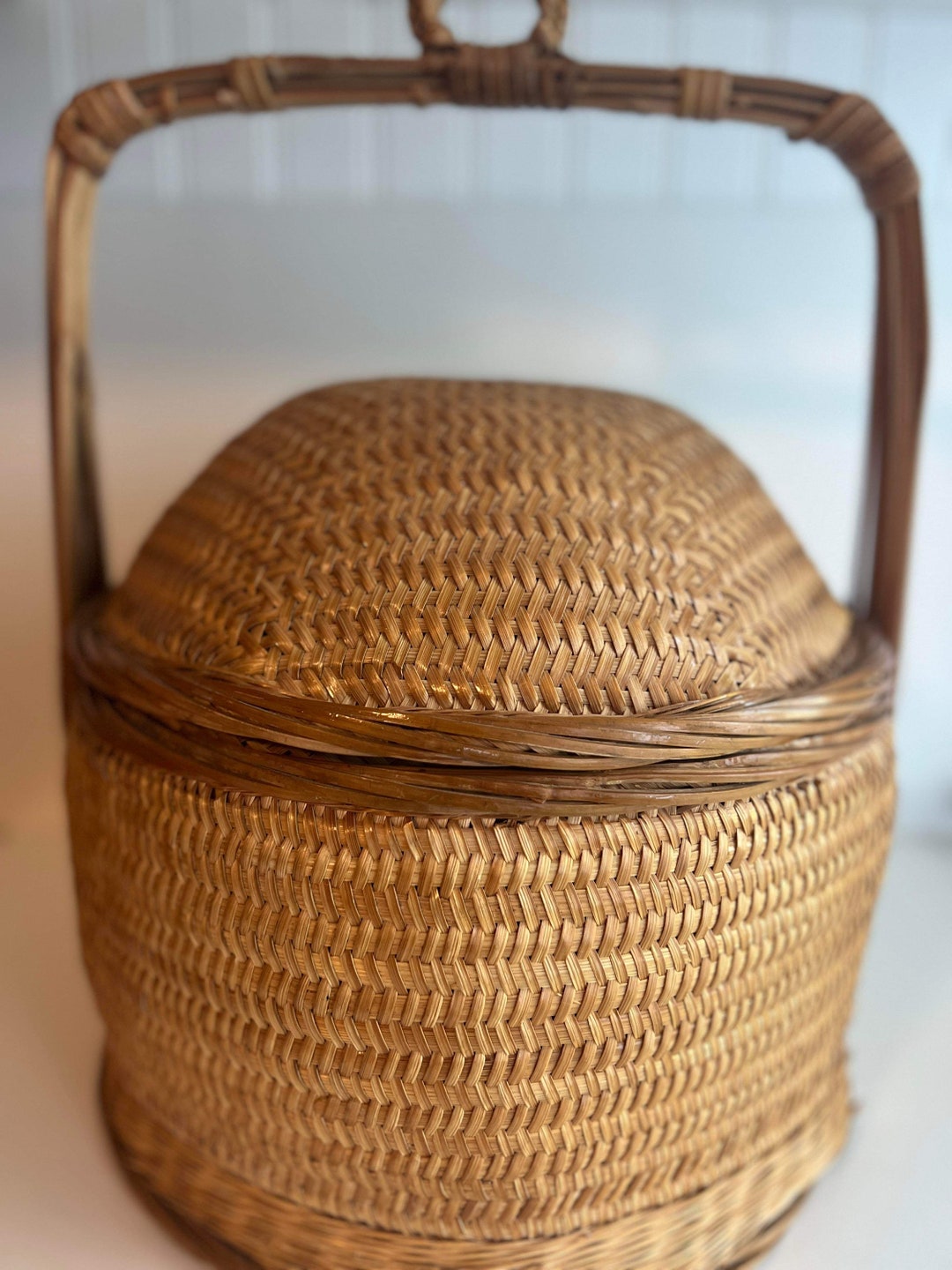 Vintage Antique Chinese Wedding Basket With Lid / Bamboo Handle - Etsy