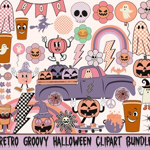 Premium Vector  Hippie halloween retro halloween cute tshirt design with  groovy style boo ghost pumpkin witch etc