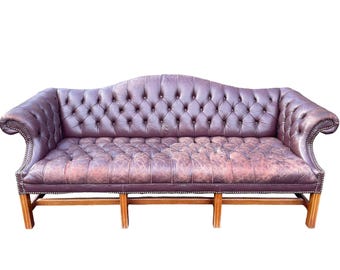 Vintage English Chesterfield Leather Sofa, Tufted Brown Leather Couch