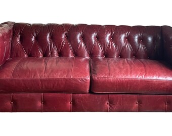 Vintage Leather Chesterfield Sofa Couch by Klaussner Luxury Designer Vintage Leather Couch English Traditional Leather Couch FREE SHIPPING