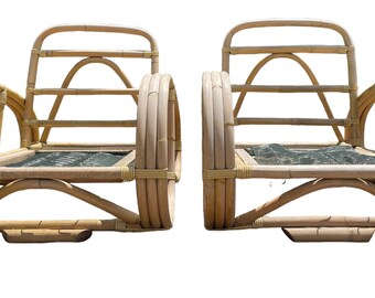 Vintage Paul Frankl Style Pretzel Armchair Pair Chairs Rattan Armchairs Iconic Pair of Patio Chairs