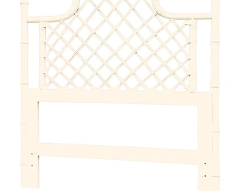 1970s Ficks Reed Pagoda Rattan Chippendale White Faux Bamboo Twin Headboard