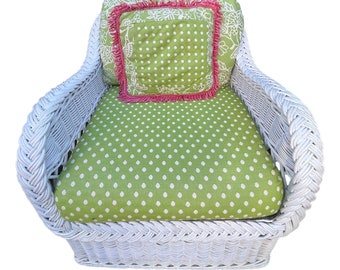 White Wicker Armchair by Henry Link Patio Chair White Poolside Wicker Armchair Palm Beach Armchair with Sunbrella Upholstery