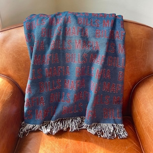 Buffalo Football Throw Blanket for Bills Mafia Fans All COTTON Woven Throw Blanket with Bills Mafia Font for the Ultimate Pro Football Fan