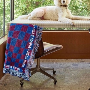 Buffalo Football Cotton Woven Blanket Bills Mafia Gift for Bills Fanatic All Natural Throw Blanket for Josh Allen Fan Made in USA Blanket