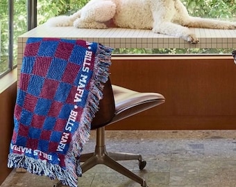Buffalo Football Cotton Woven Blanket Bills Mafia Gift for Bills Fanatic All Natural Throw Blanket for Josh Allen Fan Made in USA Blanket