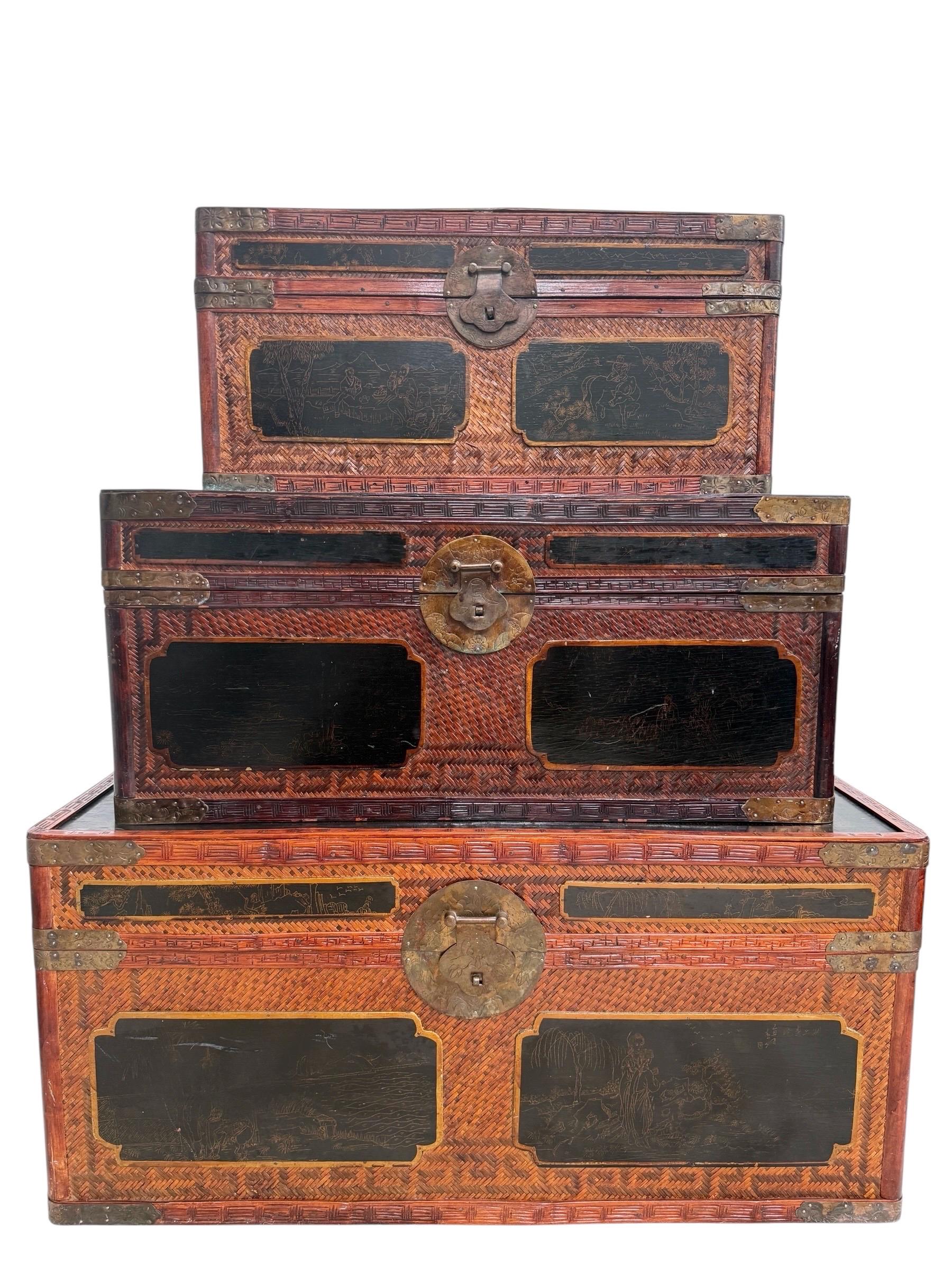 Maitland Smith — Chinoiserie Trunks, Set of 3 - Etsy
