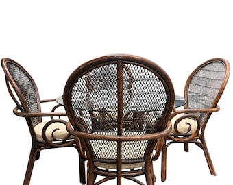 1960s Vintage Peacock Chairs Ficks Reed Style Rattan Patio Wicker Dining Set