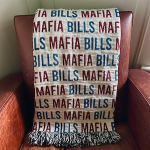 Buffalo&#39;s Bills Mafia All Natural Cotton Heirloom Blanket for Bills Mafia Fans Woven Throw Blanket for Football Game Gift for Josh Allen Fan