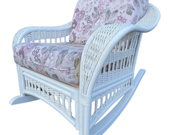 White Wicker Armchair Rocking Chair Vintage Patio Chair Modern Poolside White Chair Rocking Chair