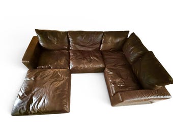 Restoration Hardware Cloud Luxe Brown Leather Modular Sectional Sofa 5-Piece