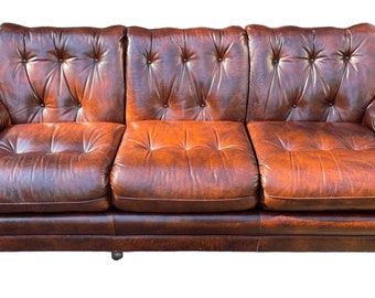 Vintage Brown Leather Couch by Hancock & Moore Tufted Chesterfield Leather Sofa Brown Leather Sofa Couch 3 Seater FREE SHIPPING