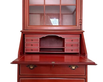 Red Secretary Desk Drop Front Georgian Style Desk with Hutch Red Display Furniture
