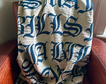 Buffalo Football Bills Mafia 100% Cotton Woven Blanket for Bills Fan Bills Mafia Font for Football Fan Throw Blanket Gift for Josh Allen Fan