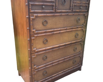 Faux Bamboo and Rattan Dresser by Drexel Dresser Bedroom Furniture Highboy Vintage 1970s Hollywood Regency Coastal Glamour