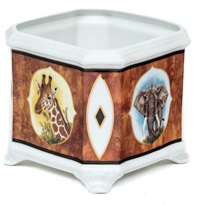 Lynn Chase Ceramic Planter from African Portraits “Chase” Vase with Animal Flowerpot With Animal Hollywood Regency Home Decor Indoor Planter