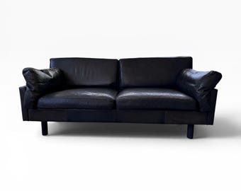 Danish Modern Style Black Leather Loveseat Sofa | Børge Mogensen Style | Mid Century Scandinavian Couch