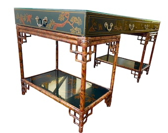 Maitland Smith Desk Vintage Chinoiserie Desk Hollywood Regency Entryway Lacquer Bamboo Desk