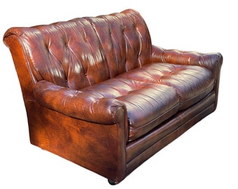 Vintage Brown Leather Couch by Hancock & Moore Tufted Leather Sofa in the Style of Ralph Lauren Vintage Leather Couch FREE SHIPPING