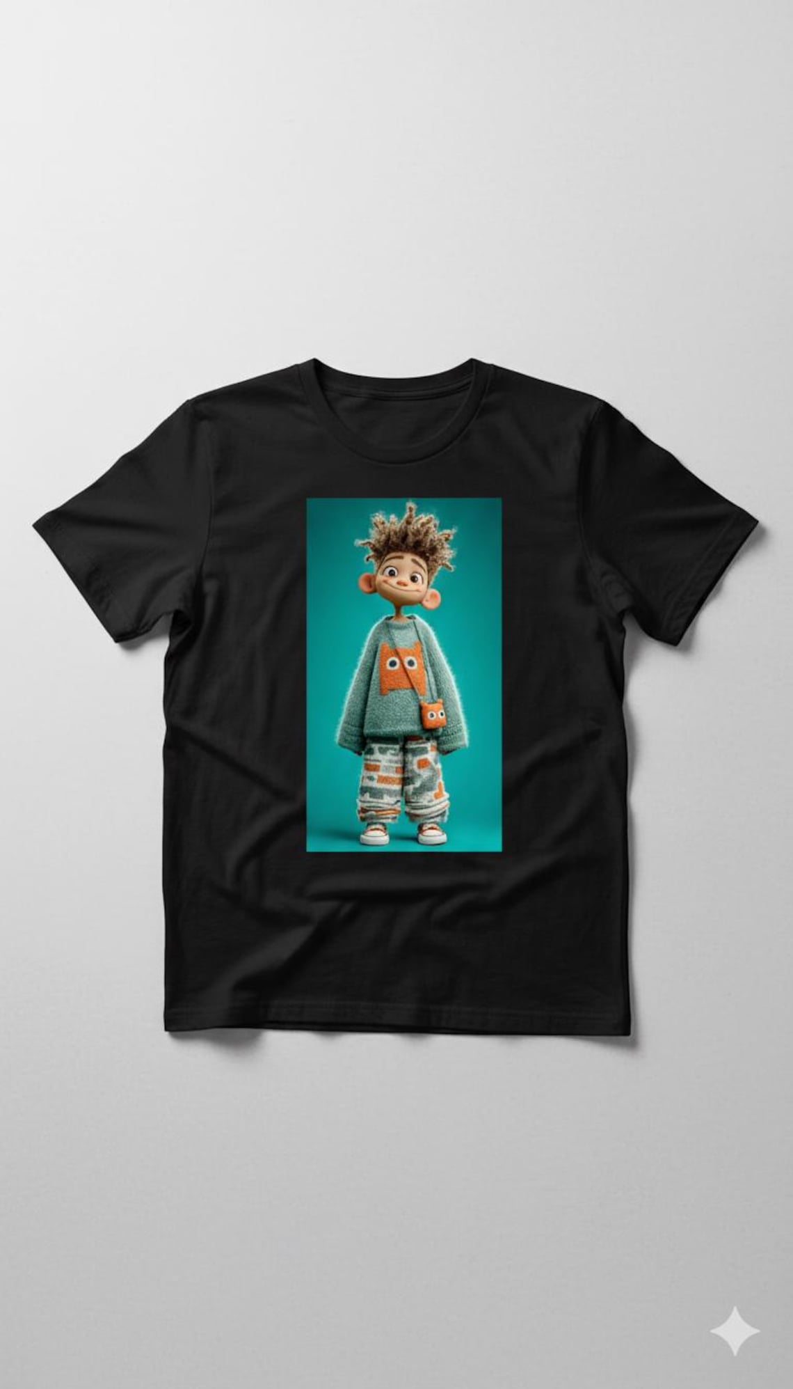 Embossed Cartoon Charactor V-Neck Short Sleeve T-Shirt main image 1