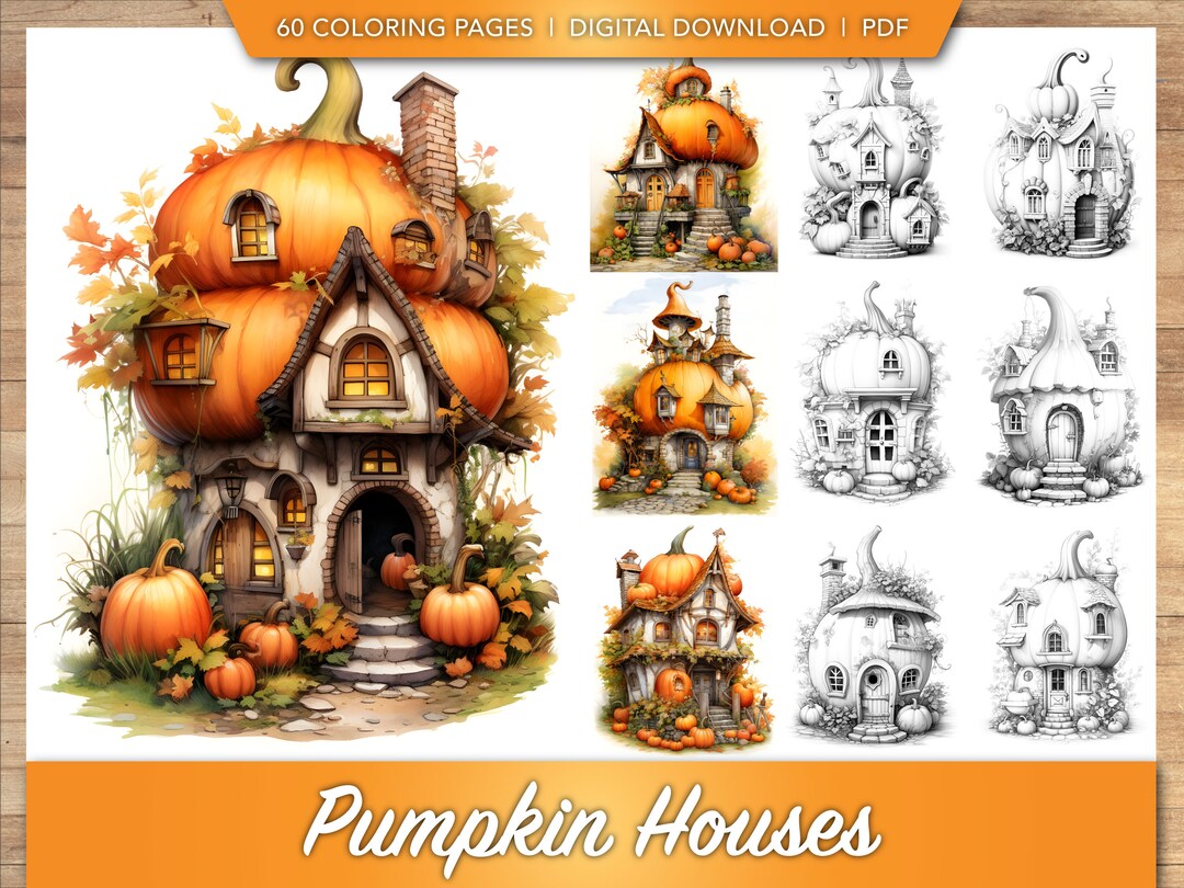 60 Pumpkin Houses Coloring Book Collection | Autumn House Coloring ...