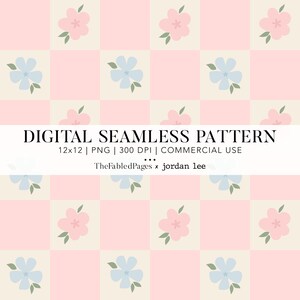 かわいらしい花柄チェック柄シームレスパターン、かわいいパステルカラーの春の花のデジタルデザイン、布地と紙の昇華印刷、商業利用