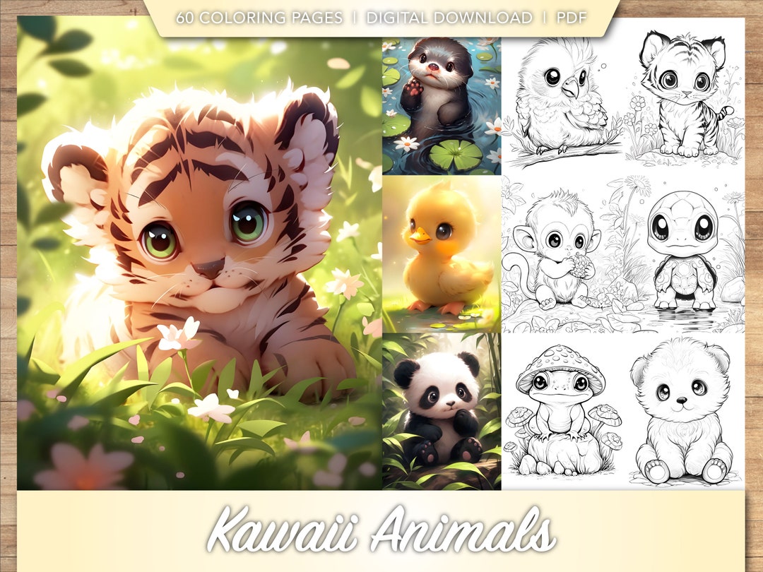 60 Kawaii Animals Coloring Book Collection Cute Adorable Chibi Animals