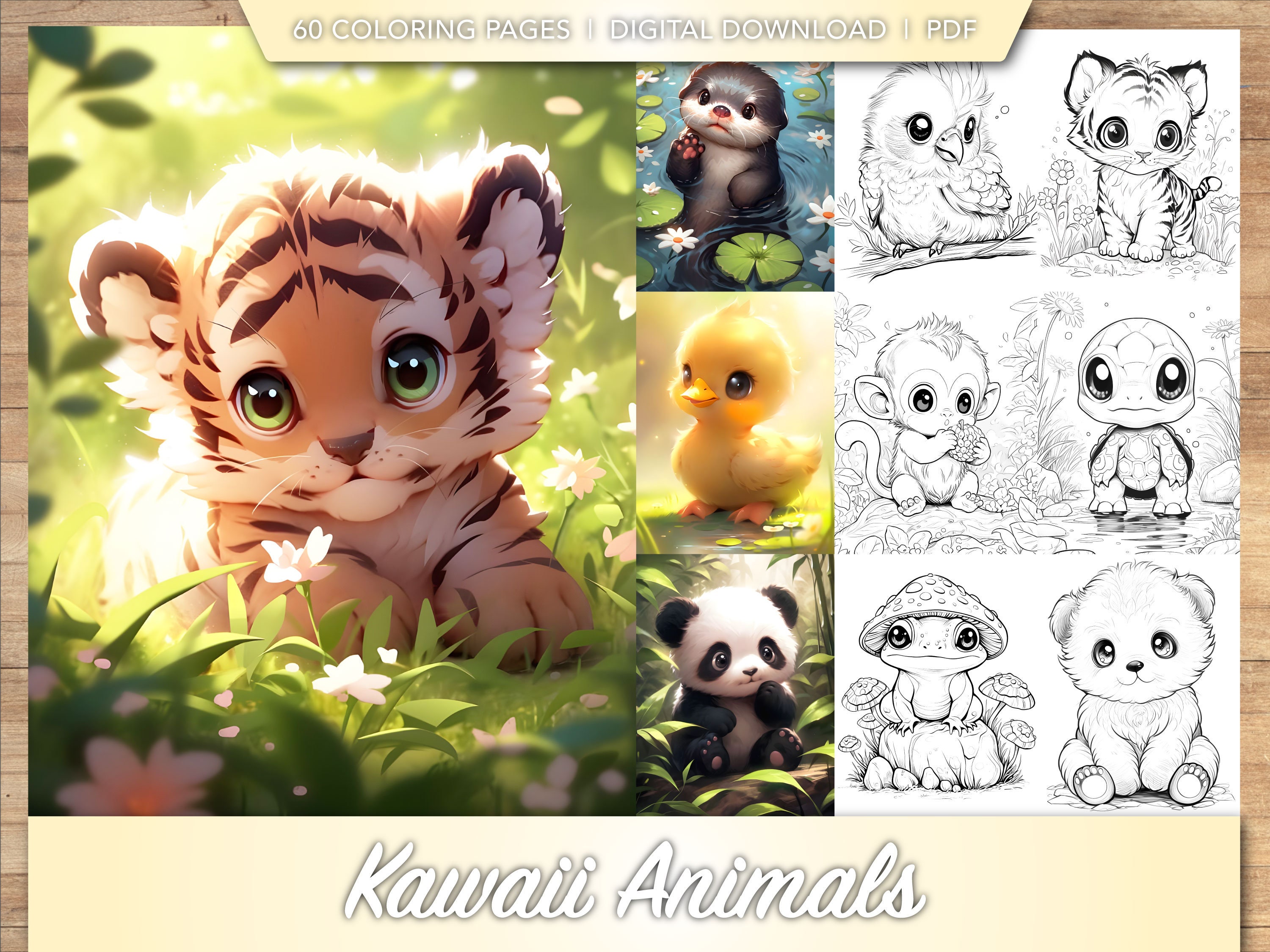 60 Kawaii Animals Coloring Book Collection Cute Adorable Chibi Animals
