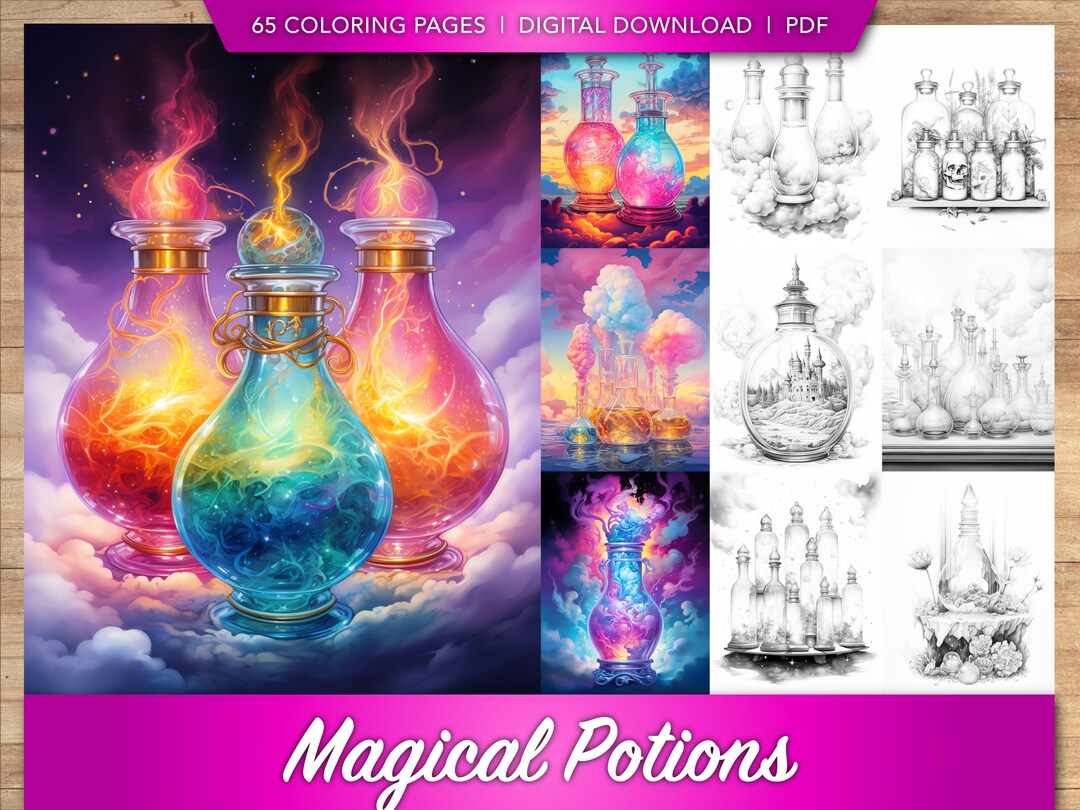 65 Magical Potions Coloring Book Collection | Magical Potions Fantasy ...