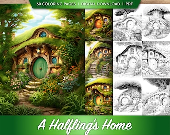 60 A Halfling's Home Coloring Book Collection | Woodland House Coloring Pages Bundles for Inspiration and Creativity | Digital Download