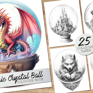 Magic Crystal Ball Coloring Book Collection | 25 Magic Crystal Ball Coloring Book Bundles for Anxiety, Stress Relief | Digital Download