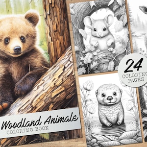 Baby Woodland Animals Coloring Book Collection | 24 Woodland Animals Coloring Pages Bundles for Anxiety, Stress Relief | Digital Download