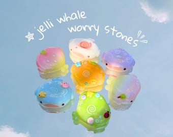 Jelli Whale Worry Stones | Anxiety Relief Fidget Pebble | Sensory Clay Whale Keychain