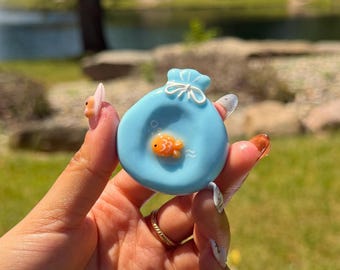 Pocket Goldfish Clay Worry Stone | Anxiety Relief Fidget Pebble | Sensory Fidget Keychain
