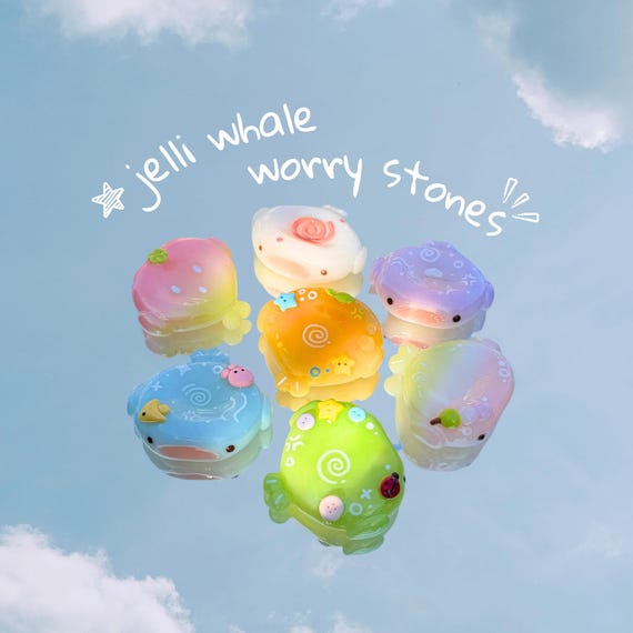 Jelli Whale Worry Stones | Anxiety Relief Fidget Pebble | Sensory Clay Whale Keychain