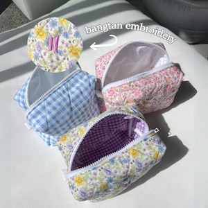Handmade quilted zipper makeup bag | bangtan embroidered makeup bag | kpop cosmetic pouch