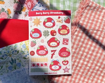 Berry Berry Strawberry Kpop Character Sticker Sheet | Deco Sticker Sheet | Matte Vinyl Sticker | Subtle Kpop Art
