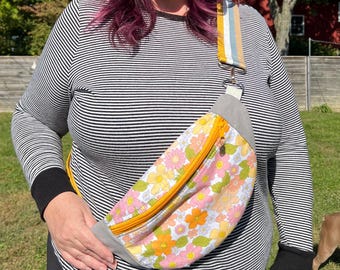 Retro Flowers Sling Fanny Pack Bag Handmade