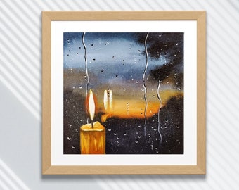 Rainy Candle in Window ART PRINT