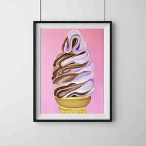 Impressão artística de casquinha de sorvete de chocolate e baunilha: Arte de verão para sorvete cremoso