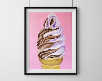 Kunstafdruk chocolade-vanille-ijshoorntje: zachte zomerkunst