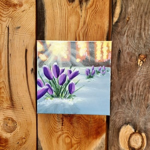Tulip Painting, Purple Tulip Art, Acrylic Painting 12x12 stretched Canvas, Floral Home Decor, Flower Painting, spring flowers