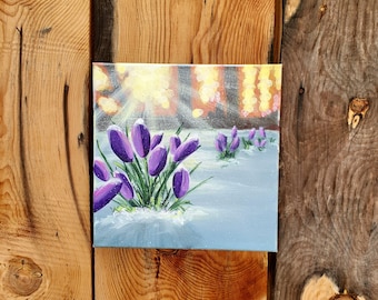 Obraz „Fioletowy tulipan”: Oryginalna akrylowa sztuka kwiatowa, płótno 12x12
