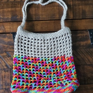 Crochet Market Bag, Handmade shoulder bag, rainbow market tote, boho produce bag, handbag, purse, reusable bag, book bag, beach bag